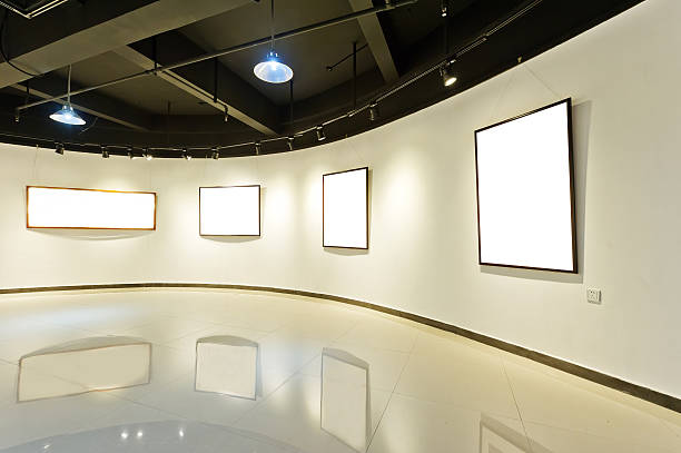 istock An image of an exhibition hall with blank canvases set up 453229051