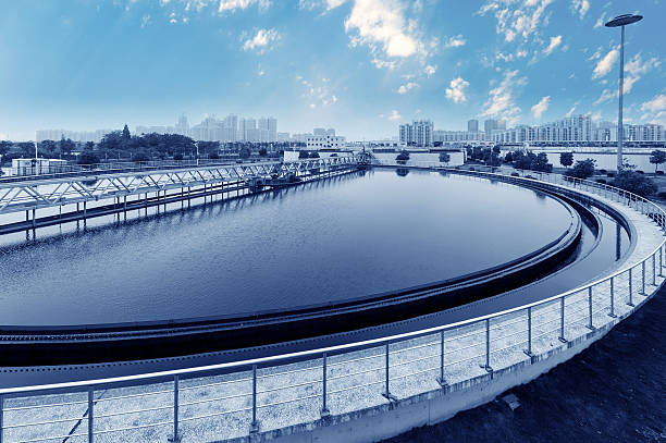 View of an urban wastewater treatment plant stock photo