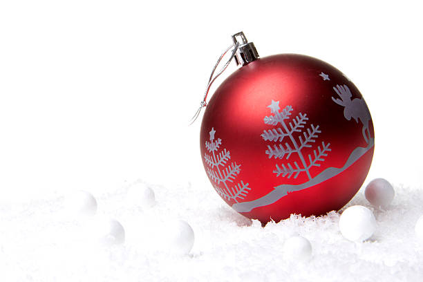 decoração de natal vermelho - snow fake snow isolated christmas ornament - fotografias e filmes do acervo