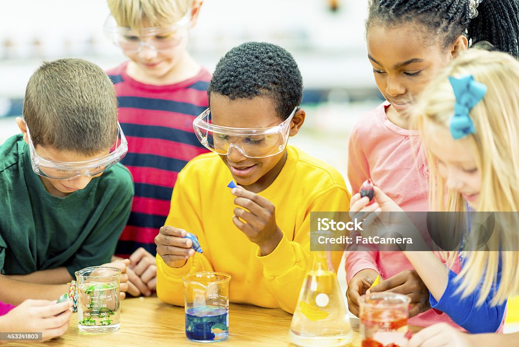 Science experiment Science project in the second grade. Child Stock Photo