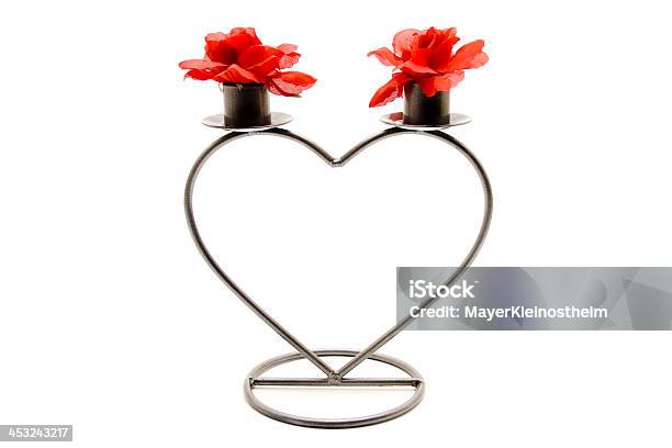 Candlestick In Heart Form And Blossoms Stock Photo - Download Image Now - Black Color, Candlestick Holder, Decoration