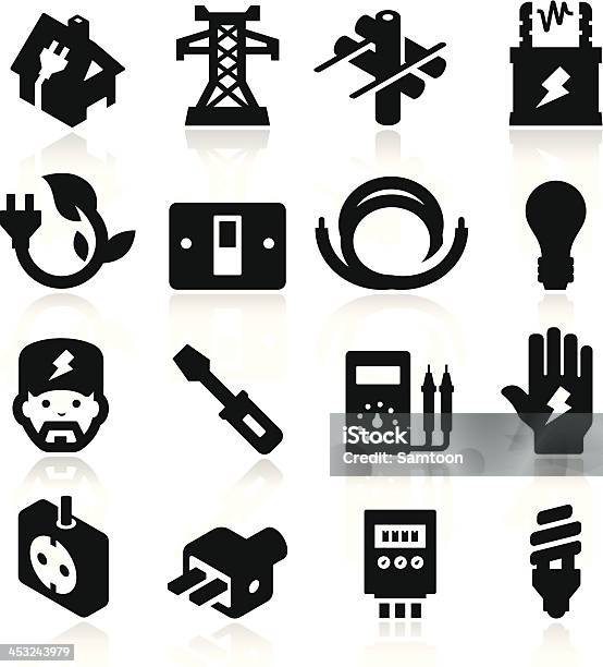Ícones De Electricidade - Arte vetorial de stock e mais imagens de Símbolo de ícone - Símbolo de ícone, Interruptor de Luz, Eletricista