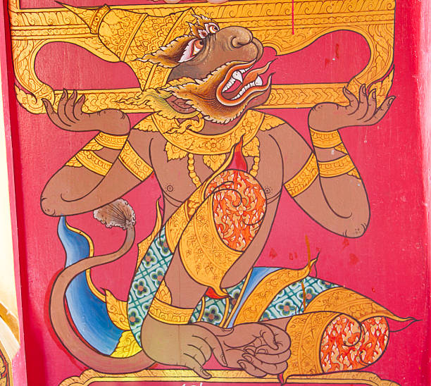 istock Thai style painting art on temple wall 453244379