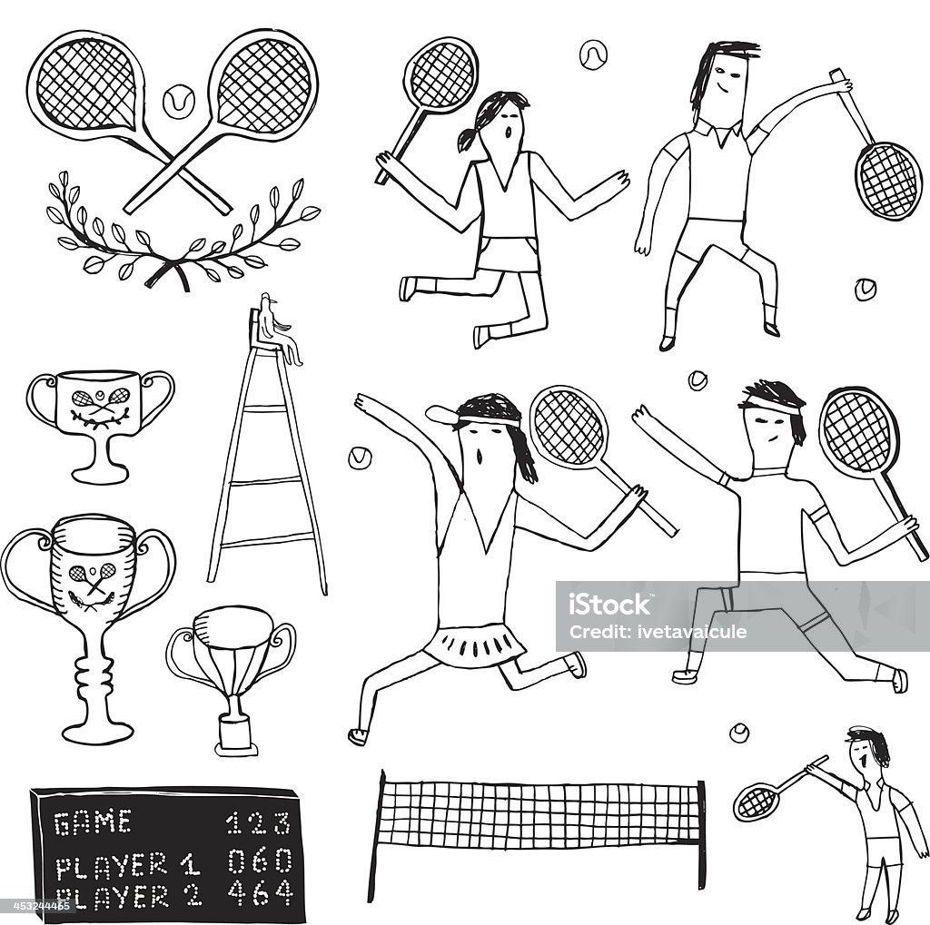 Macho e fêmea jogadores de ténis e Atributos - Royalty-free Chávena arte vetorial