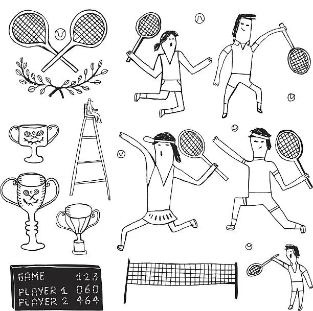 Vector illustration of Male and female tennis players and attributes