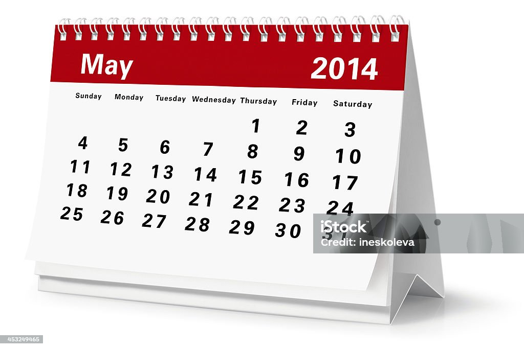 Mayo de 2014, un calendario (Clipping Path (Borde de corte)) - Foto de stock de 2014 libre de derechos