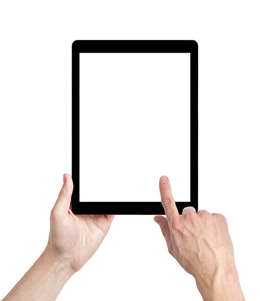 istock adult man hands using tablet pc with white screen 453251343