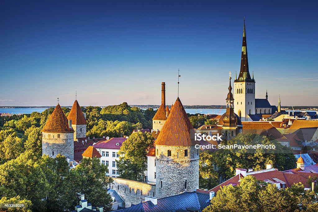 Landscape image of Tallinn Estonia on a clear day Dawn in Tallinn, Estonia at the old city from Toompea Hill. Tallinn Stock Photo