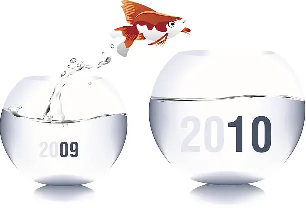 Vector illustration of goldfish jumping