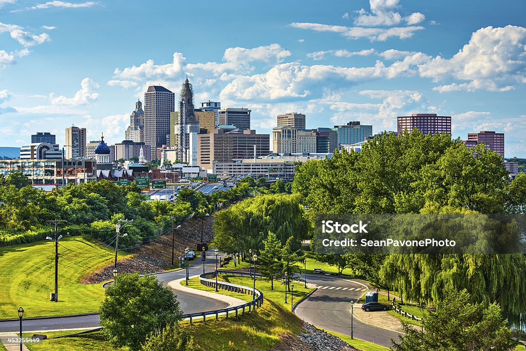 Skyline of Hartford Connecticut on a beautiful sunny day Hartford, Connecticut, USA downtown cityscape. Connecticut Stock Photo