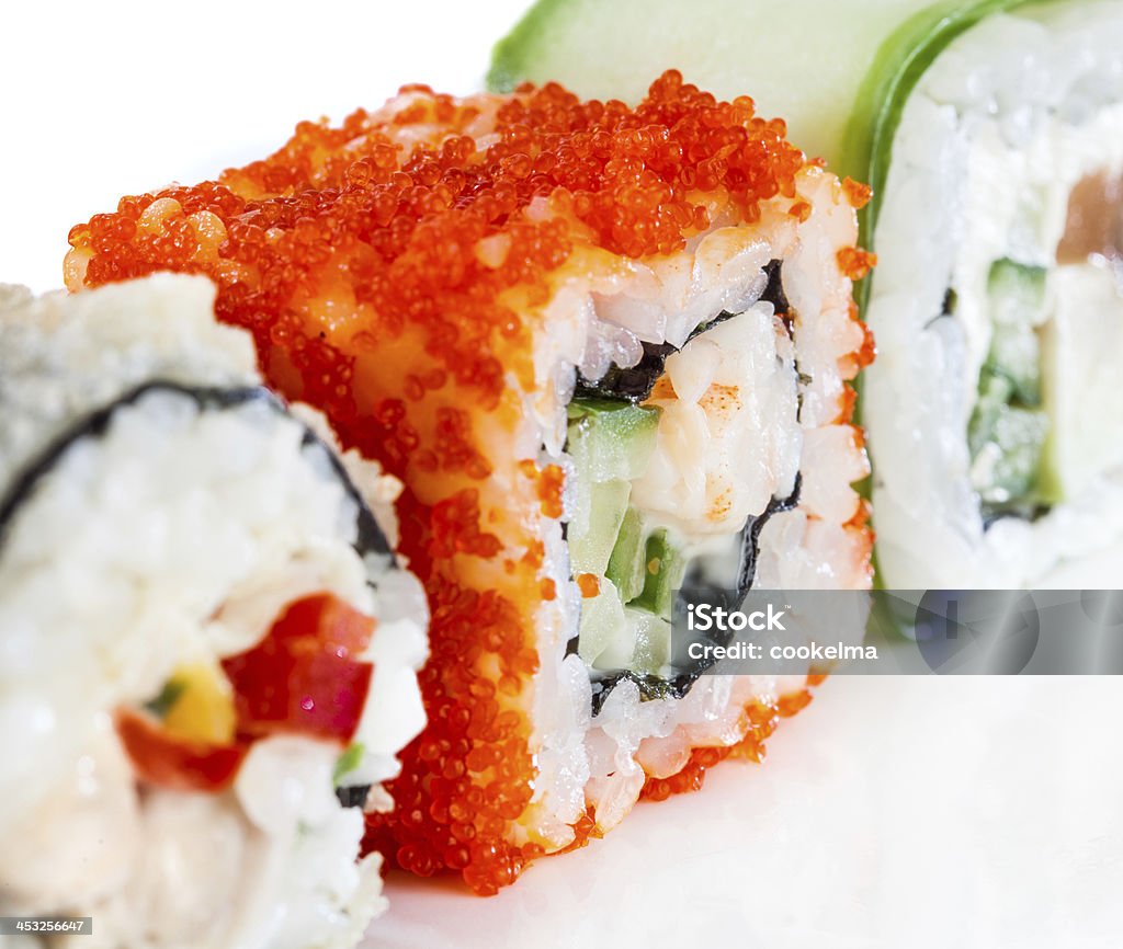 Sushi Roll on a white background Tasty food. Sushi Roll on a white background Anguillidae Stock Photo