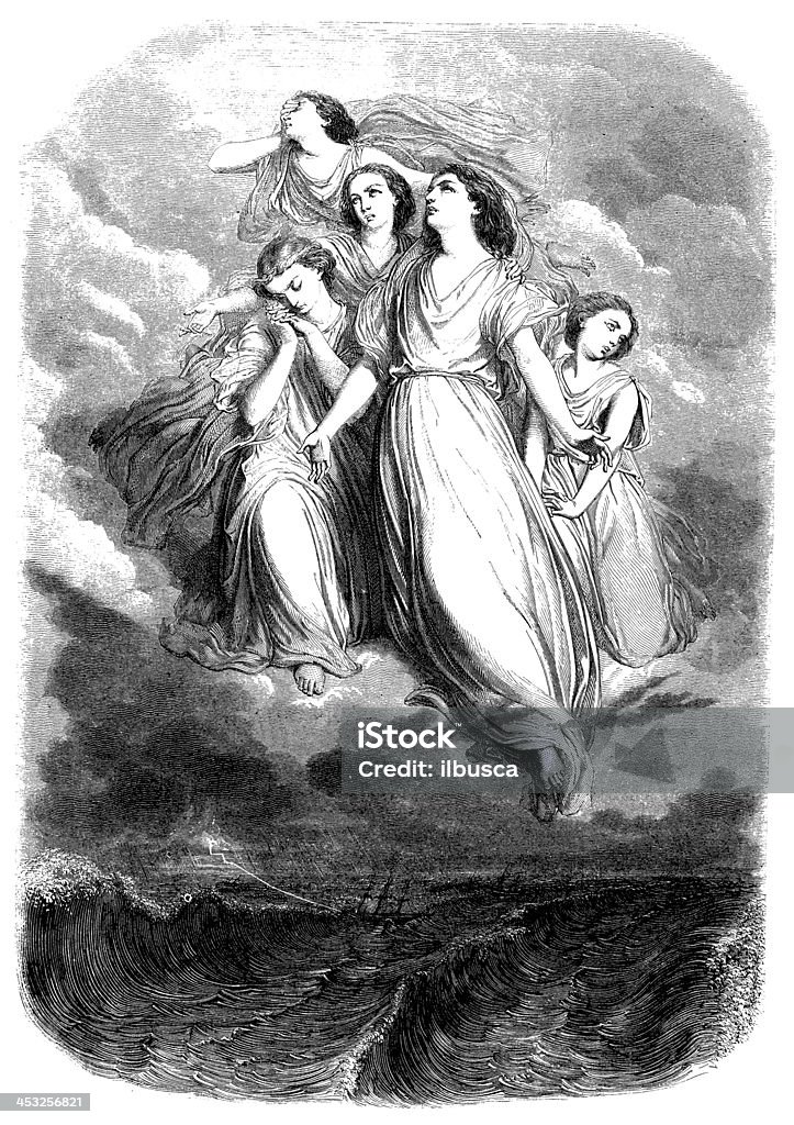 Античный иллюстрация angels - Стоковые иллюстрации Антиквариат роялти-фри