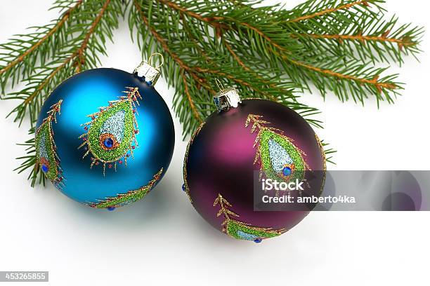 Christmas Card With Bright Colorful Balls Stock Photo - Download Image Now - Advent, Blue, Branch - Plant Part