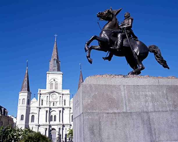 istock Statue and Cathedral, New Orleans, USA. 453270543