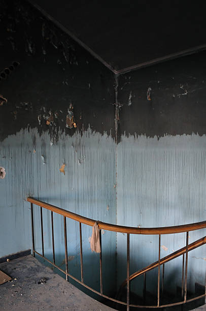 istock stained wall and staircase in abandoned house 453281197
