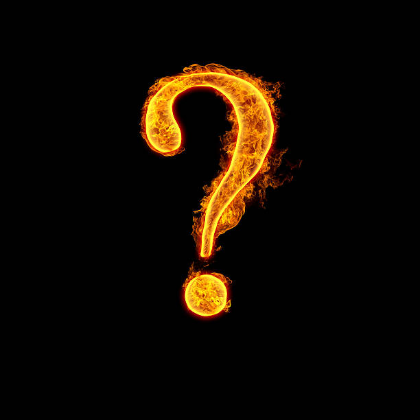 Fire alphabet question mark Fire alphabet question mark isolated on black background. fire inferno typescript alphabet stock pictures, royalty-free photos & images