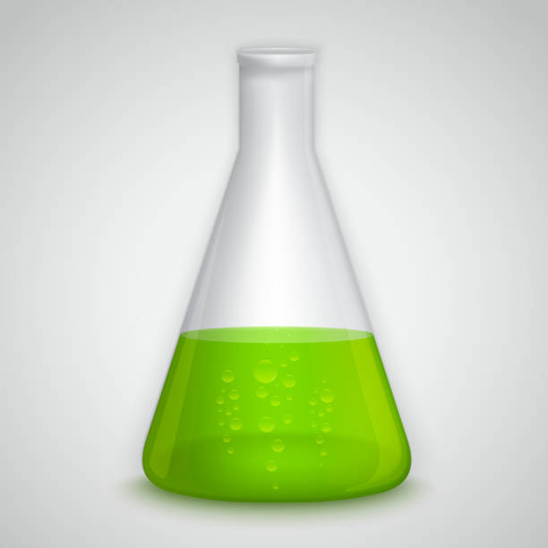 Laboratory flask with green liquid vector art illustration