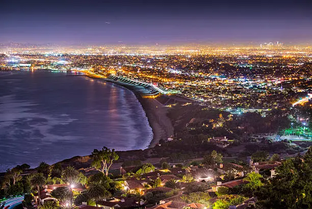 The Pacific Coast of Los Angeles, California as viewed from Rancho Palos Verdes.