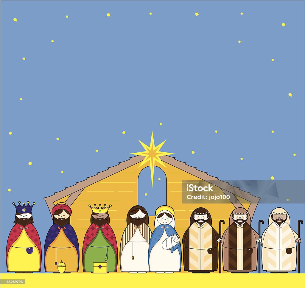 キリスト降誕シーンに 1 文字&コピースペース - イエス キリストのロイヤリティフリーベクトルアート