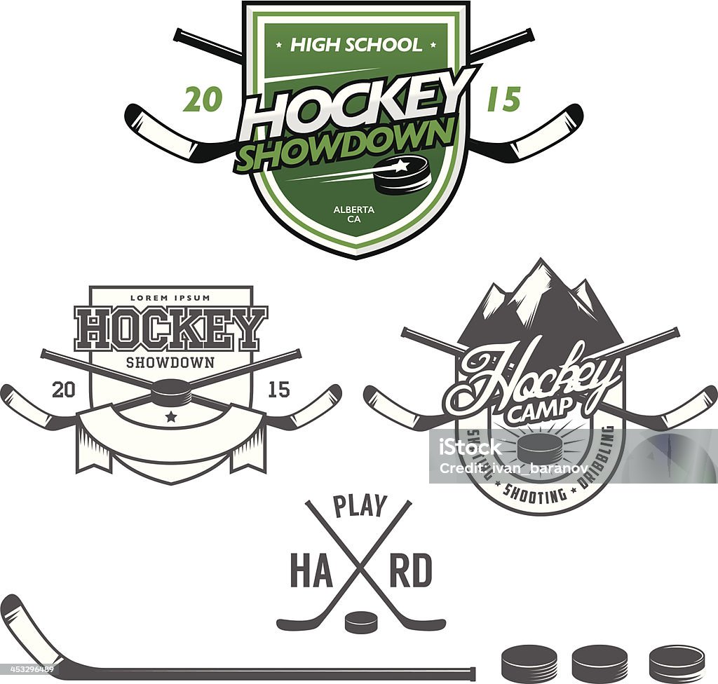 hockey sobre hielo etiquetas, señales y elementos de diseño - arte vectorial de Hockey sobre hielo libre de derechos