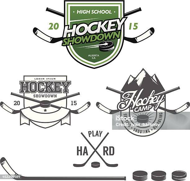 Ilustración de Hockey Sobre Hielo Etiquetas Señales Y Elementos De Diseño y más Vectores Libres de Derechos de Hockey sobre hielo