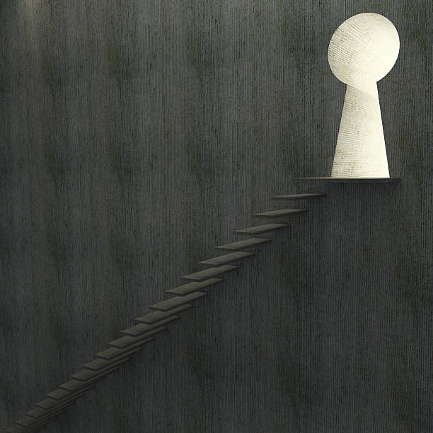 istock Abstract concrete stairway to the light from keyhole. 453302823