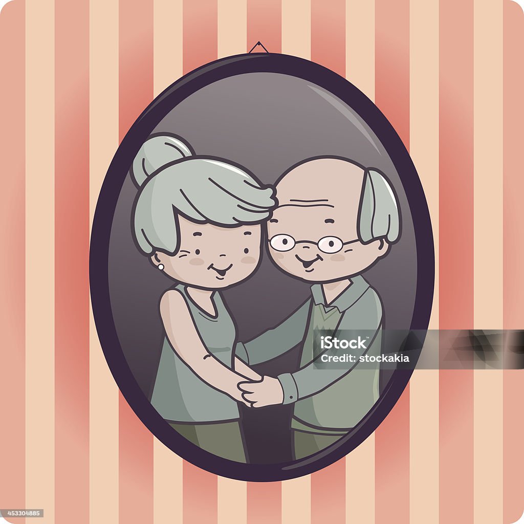 Grandparents portrait An old framed portrait of an elder couple hanging on the wall. Grandfather stock vector