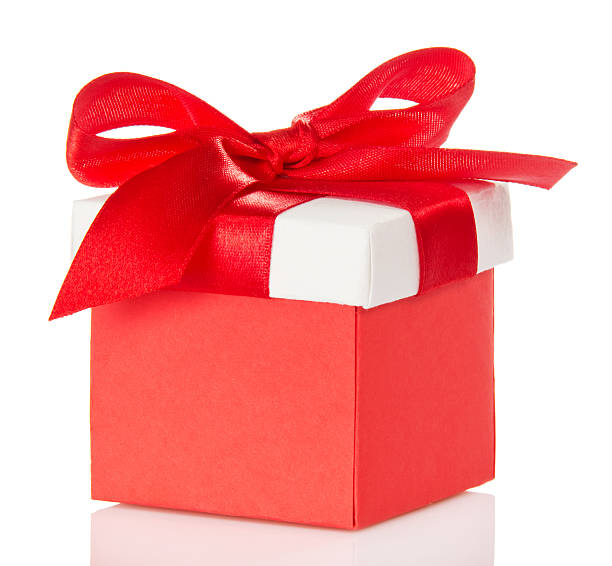 istock Red gift box and bright cover with bow 453305267