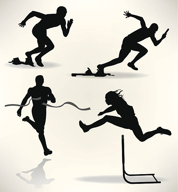 track and field, sprinter läufer - hürdenlauf stock-grafiken, -clipart, -cartoons und -symbole