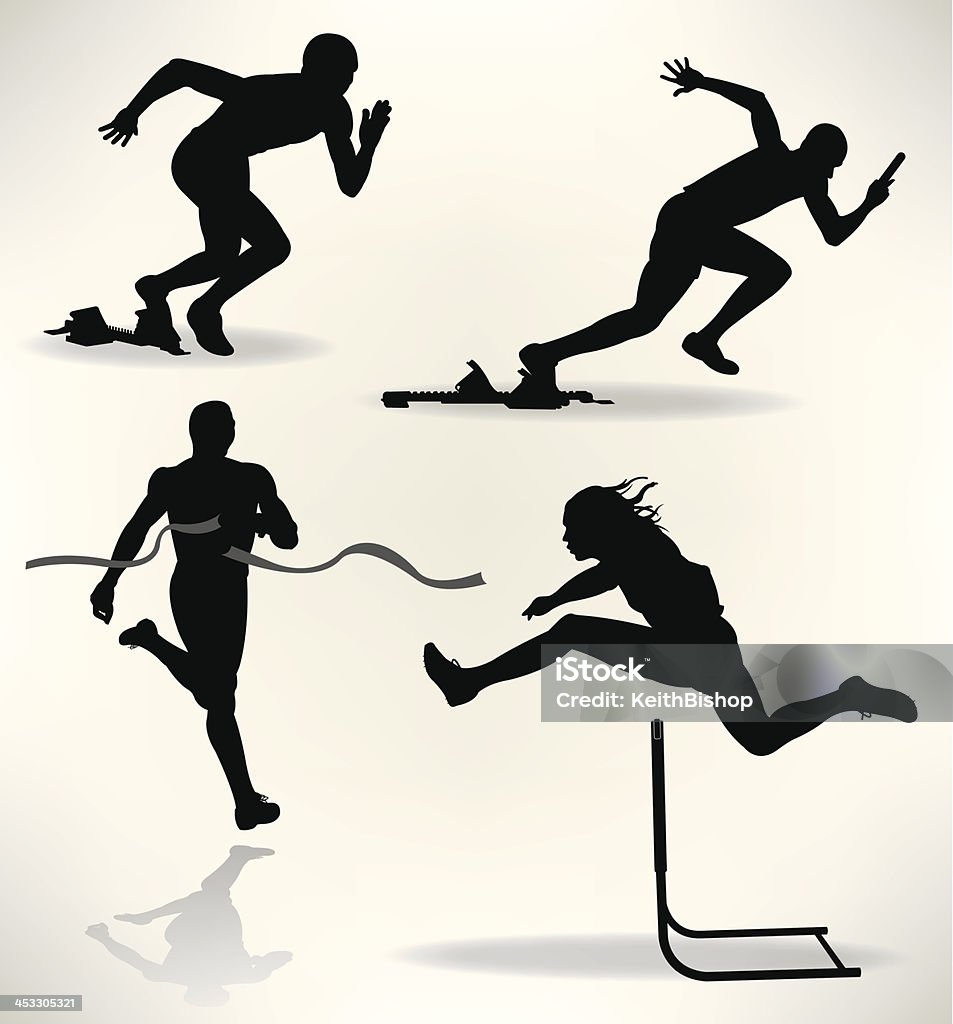 Track and Field Runners, Sprinter Track and Field Runners, sprinter. Tight graphic silhouette illustration of a track and field runners and hurdler. Scale to any size. Check out my "Fitness, Exercise & Running” light box for more. Track And Field stock vector