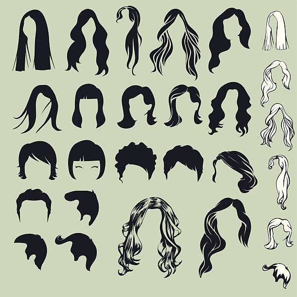 sylwetka włosów, kobieta, fryzura - human hair shampoo hair salon design stock illustrations