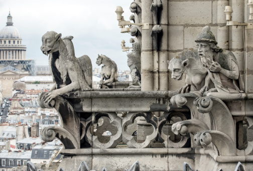Gargoyle,  on Notre Dame Cathedral, in Paris France