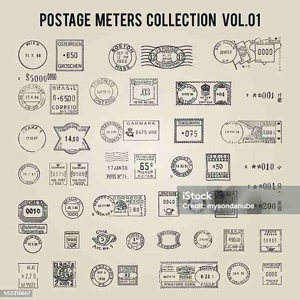 ベクトルビンテージ郵便切手のコレクション - ゴムスタンプのベクターアート素材や画像を多数ご用意 - ゴムスタンプ, 郵便切手, 郵便料金計