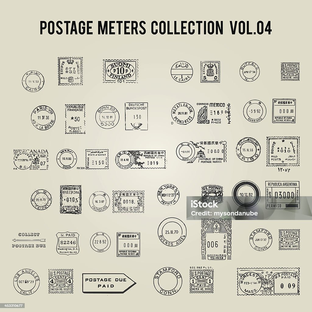 Vetor vintage postais metros - Vetor de Selo Postal royalty-free