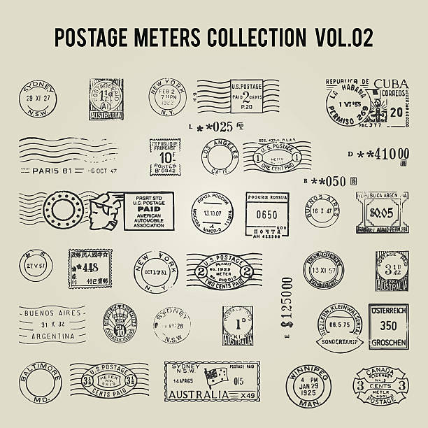ilustrações, clipart, desenhos animados e ícones de vetor vintage postais metros - medidor postal