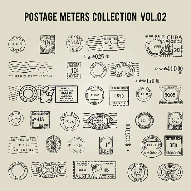 Vector illustration of vector vintage postage meters