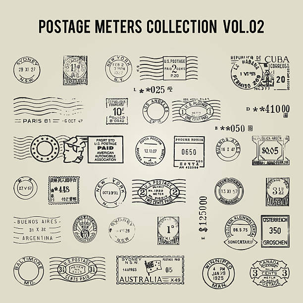 vector vintage postage meters - 橡皮印 幅插畫檔、美工圖案、卡通及圖標