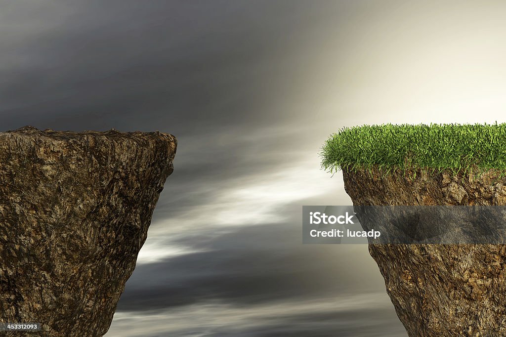 two cliffs over a chasm concept of challenge,adventure,problems,but also of hope to a better life (3d render) Adversity Stock Photo
