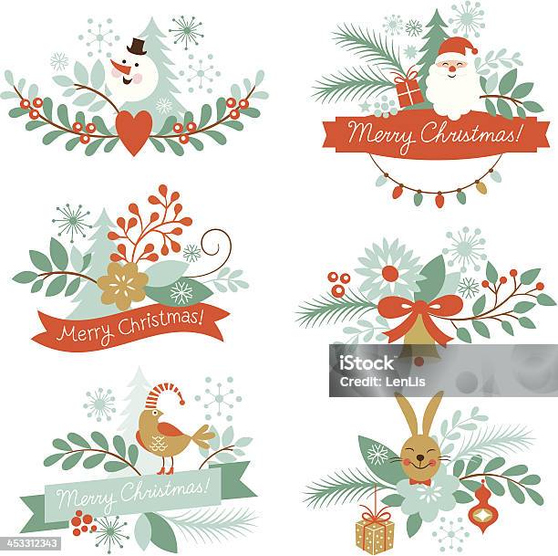 Set Of Christmas And New Years Graphic Elements Stock Illustration - Download Image Now - Rabbit - Animal, Tied Bow, Bell