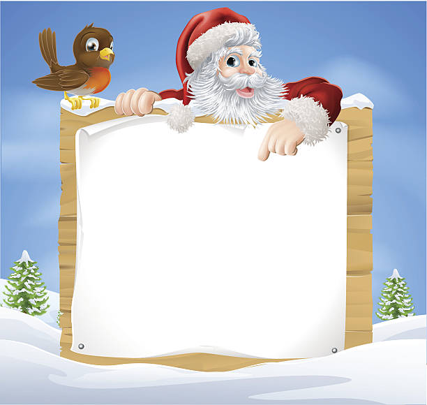 christmas snow scene santa sign - chris snow stock illustrations