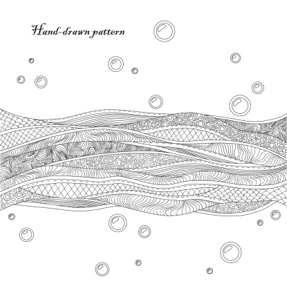 Black and white decorative waves background. Beautiful hand-drawn card
