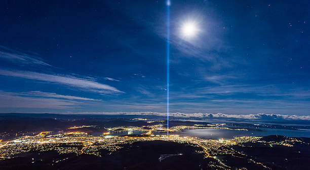 An aerial view of Hobart at night stock photo