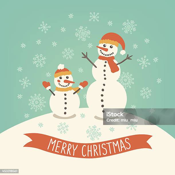 Christmas Greeting Card With Snowmen Stock Illustration - Download Image Now - Abstract, Adult, Branch - Plant Part