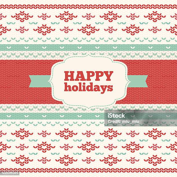 Christmas Greeting Card With Knitted Pattern Stock Illustration - Download Image Now - Art And Craft, Backgrounds, Blue