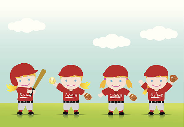 illustrazioni stock, clip art, cartoni animati e icone di tendenza di softball ragazze bionde - baseball practicing pitcher softball