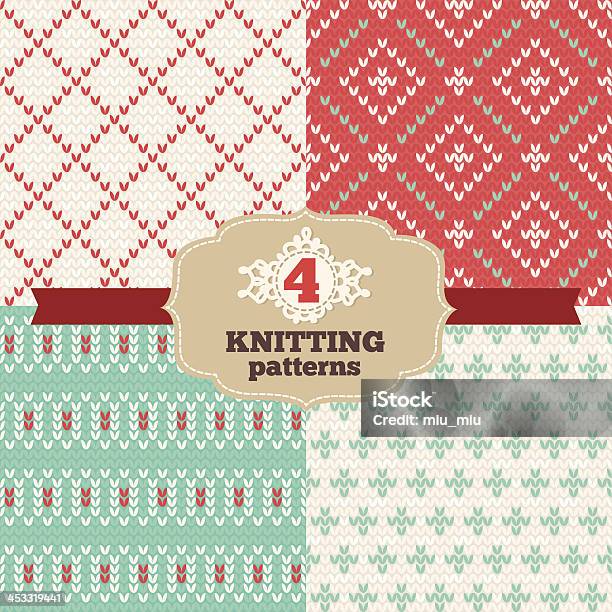 Set Of Knitting Patterns Stock Illustration - Download Image Now - Art And Craft, Backgrounds, Blue