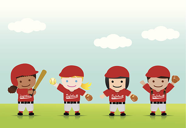 ilustrações de stock, clip art, desenhos animados e ícones de softball meninas mistura - youth league