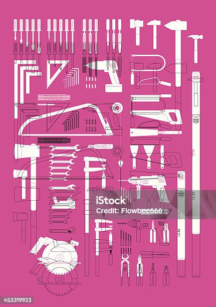 Stilvolle Tools Komposition Stock Vektor Art und mehr Bilder von Elektrischer Schraubenzieher - Elektrischer Schraubenzieher, Geodreieck, Holz