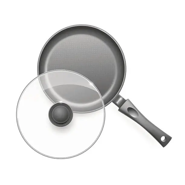 Vector illustration of Frying pan with glass lid.