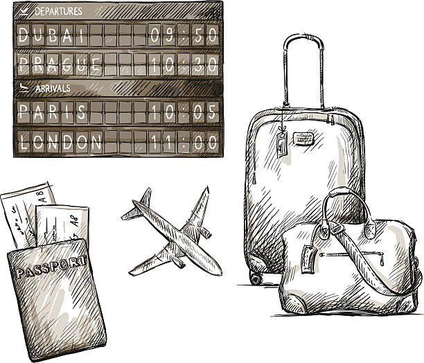 самолет поездки каракулями.  рука drawn. vector illustration. - flying vacations doodle symbol stock illustrations